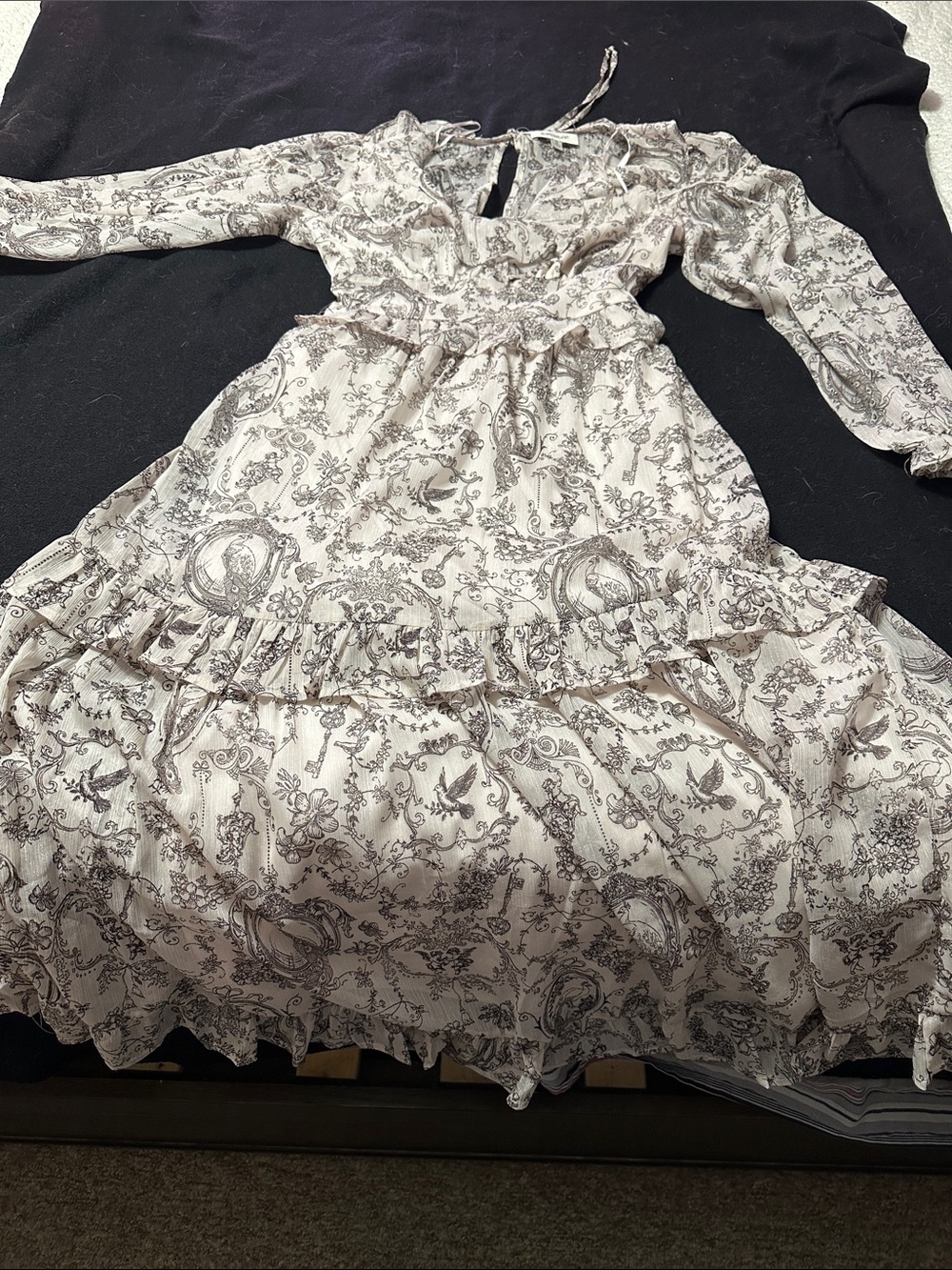 Francesca's Collections Cream Maxi Dress with Taupe Floral Print